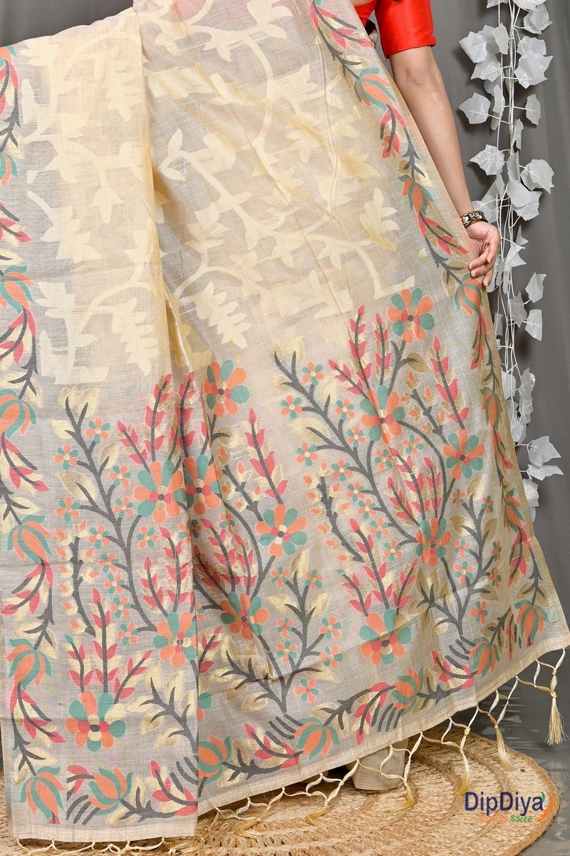 Cream Cotton Silk Parmix Hand Loom Saree (364)